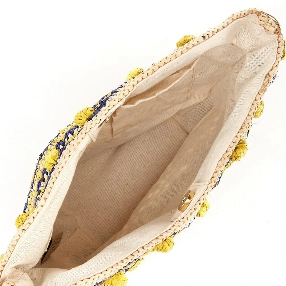 🆕btb Los Angeles Terni Pearl Raffia Boho Vacation Bucket Bag::NWT::